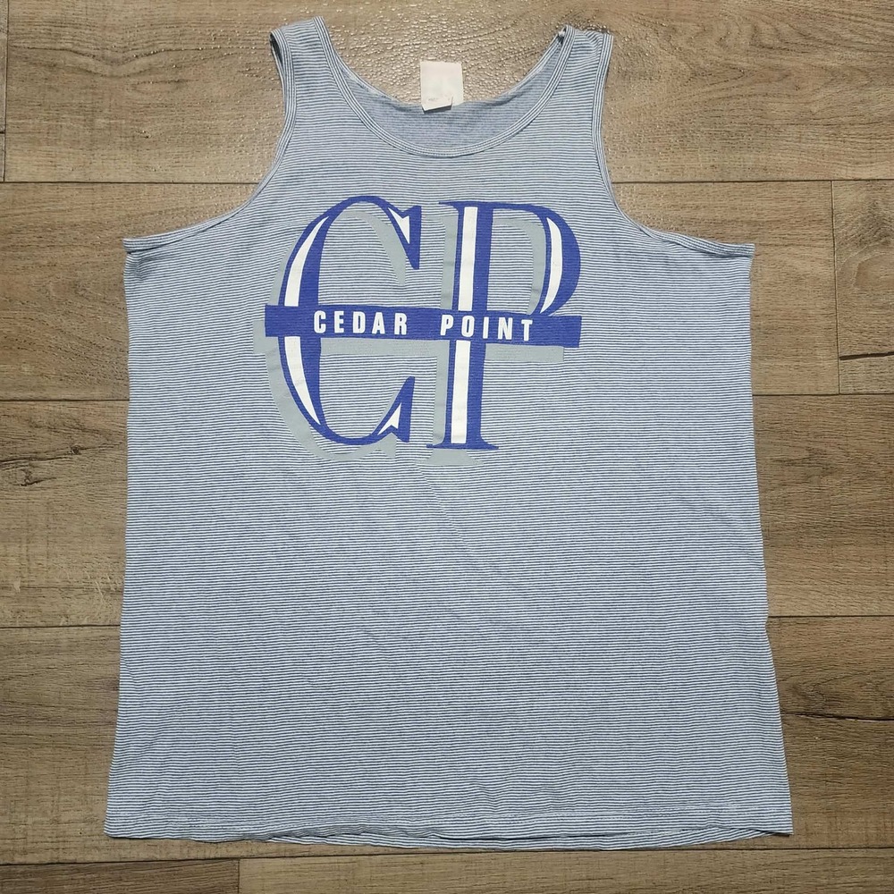 Vintage Cedar Point Collections Men Striped Tank Top Blue White Made in USA L/XL